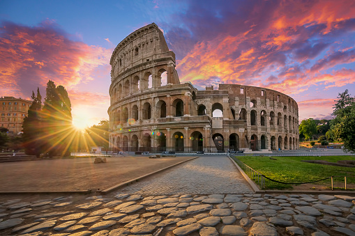 Colosseum in Rome with morning sun, Italy, Europe.