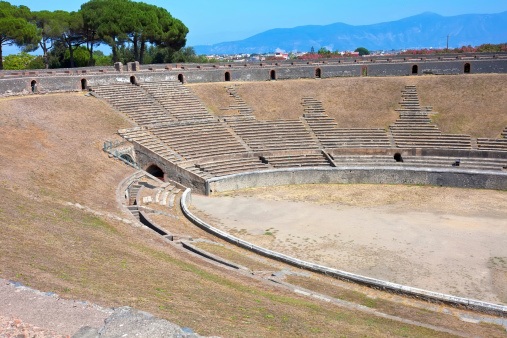 Ancient ruins of famous Pompeii Amphitheatre, Italy