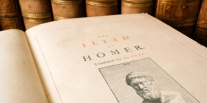 Picture of an antique copy of the Iliad by Homer, a poet from Ancient Greece.