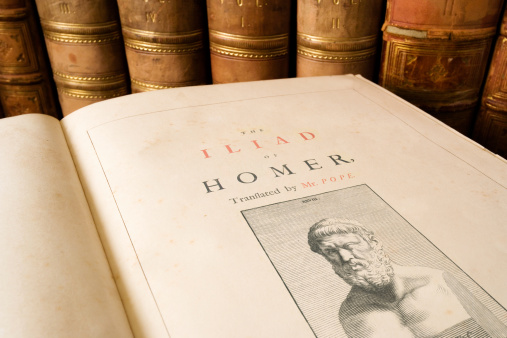 Picture of an antique copy of the Iliad by Homer, a poet from Ancient Greece.