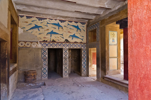 Details of queen's room at Knossos palace near Heraklion, island of Crete, Greece